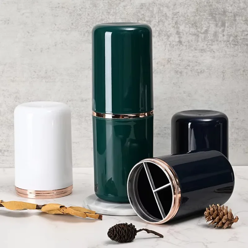 Compact Toothbrush Holder with Built-in Cups