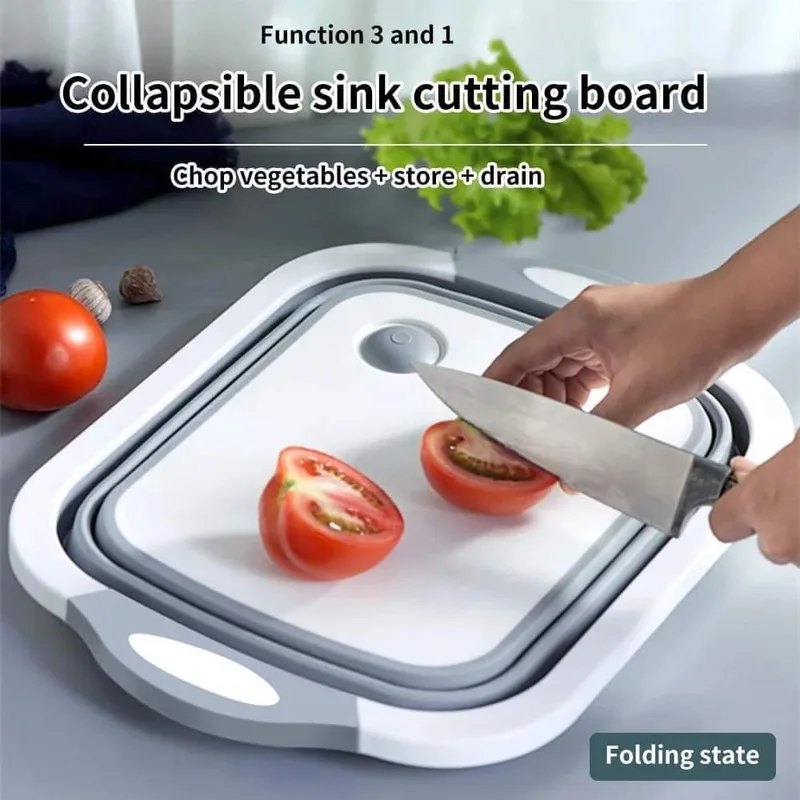 3 in 1 Foldable Drain Basket With Cutting Board