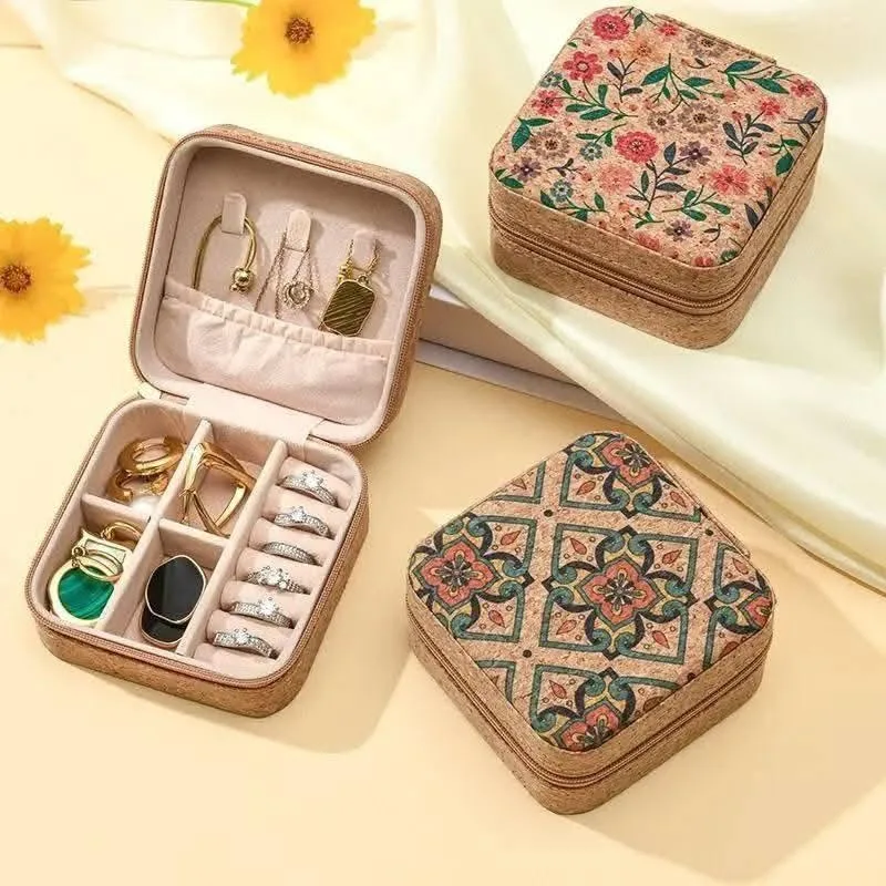 Printed Cork Travel Jewelry Box